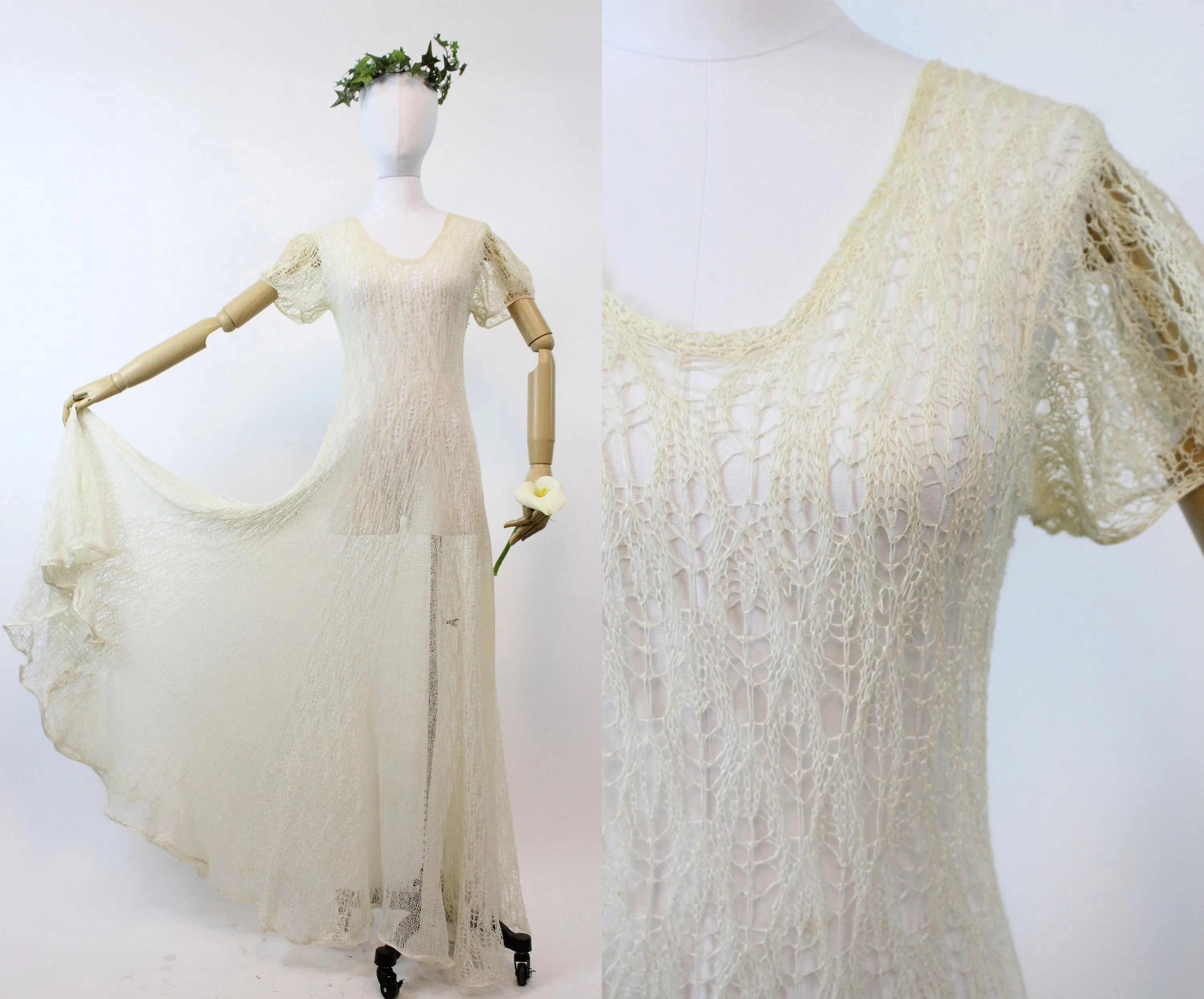 1930s spiderweb lace knit dress small medium | new spring