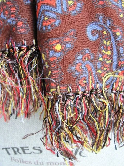 1940s Vintage Scarf Mens ART DECO Style Fringe Paisley Scarf Designer Currie Gentleman Elegant Scarf, Forties Era Menswear Scarves Film Noir