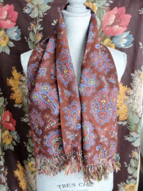 1940s Vintage Scarf Mens ART DECO Style Fringe Paisley Scarf Designer Currie Gentleman Elegant Scarf, Forties Era Menswear Scarves Film Noir