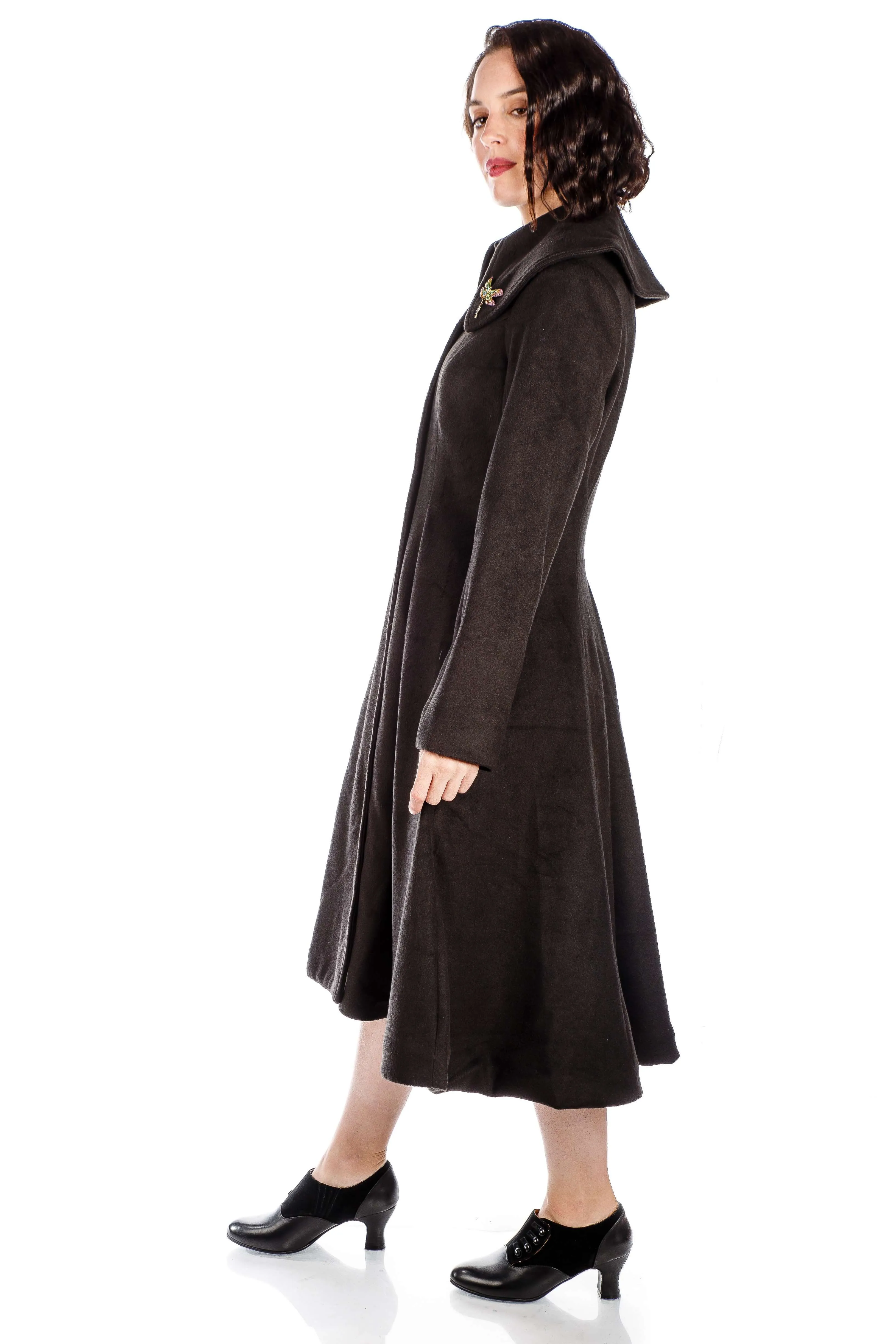 1950s Style Collar Button Up Coat in Black