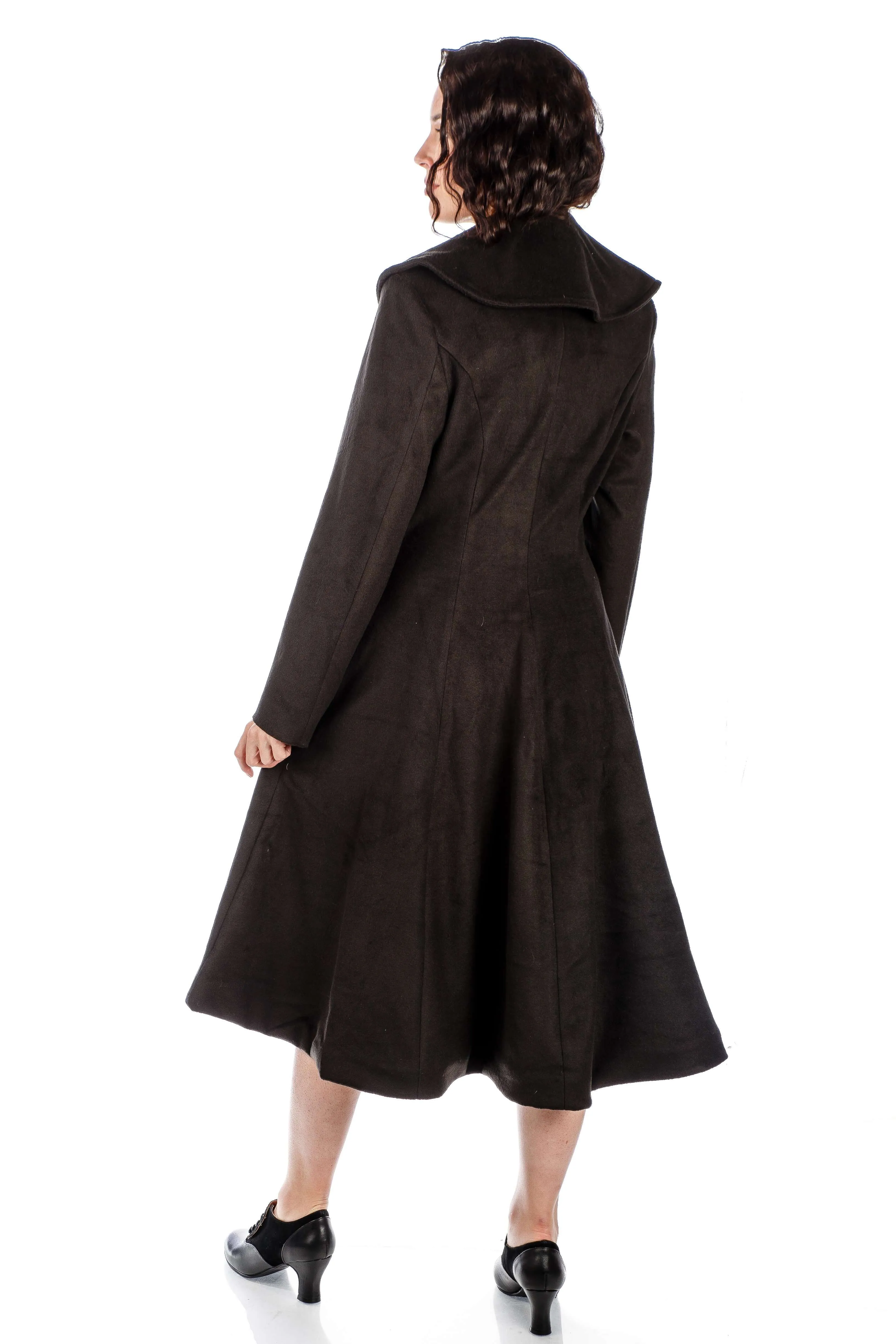 1950s Style Collar Button Up Coat in Black