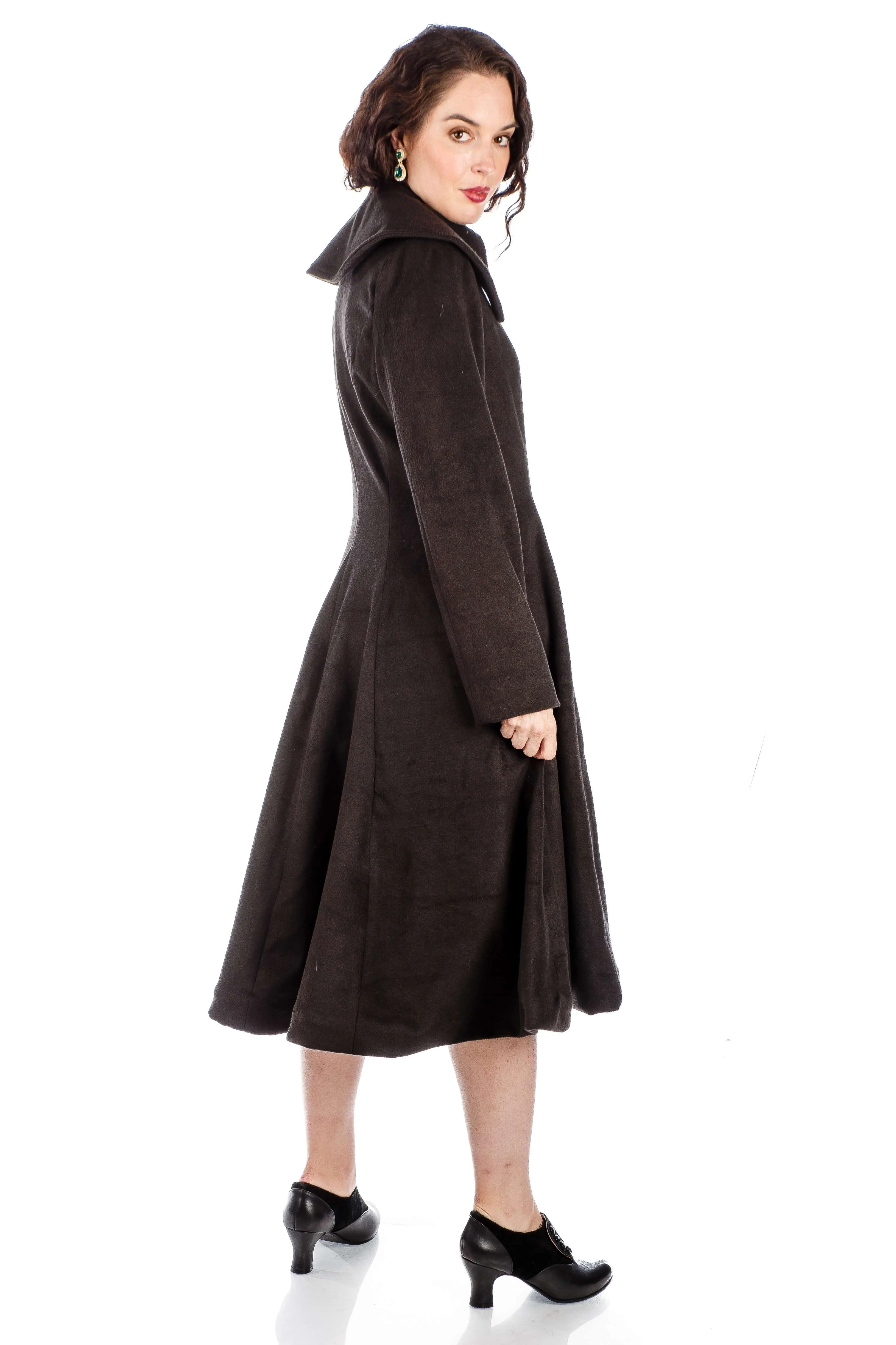 1950s Style Collar Button Up Coat in Black