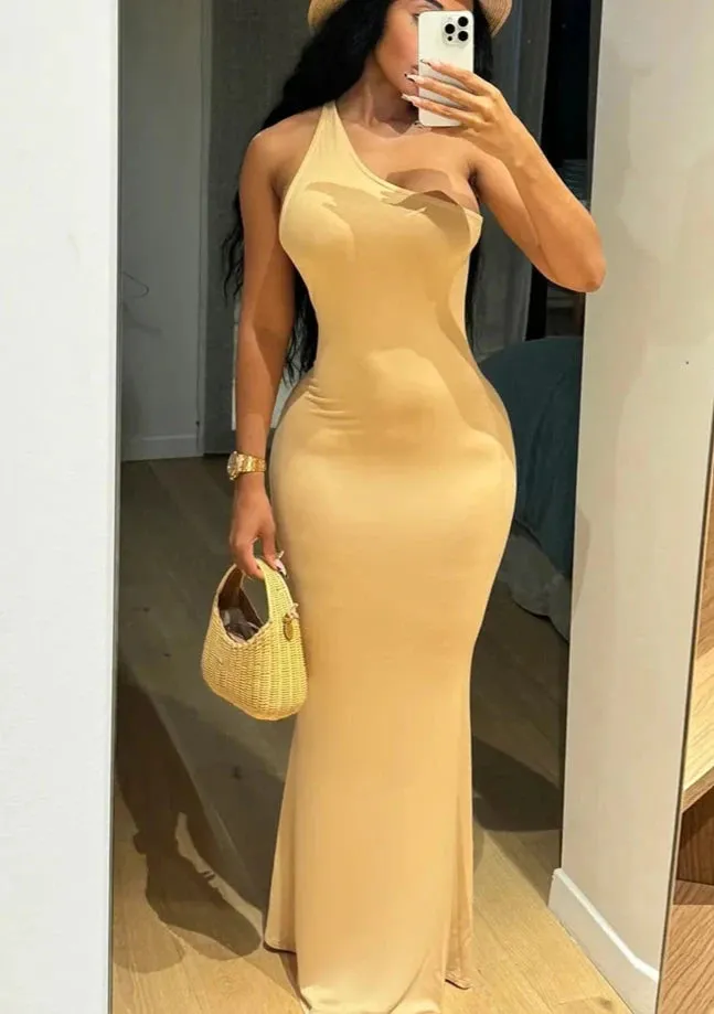 A&A Backless Body Shaping One Shoulder Maxi Dress