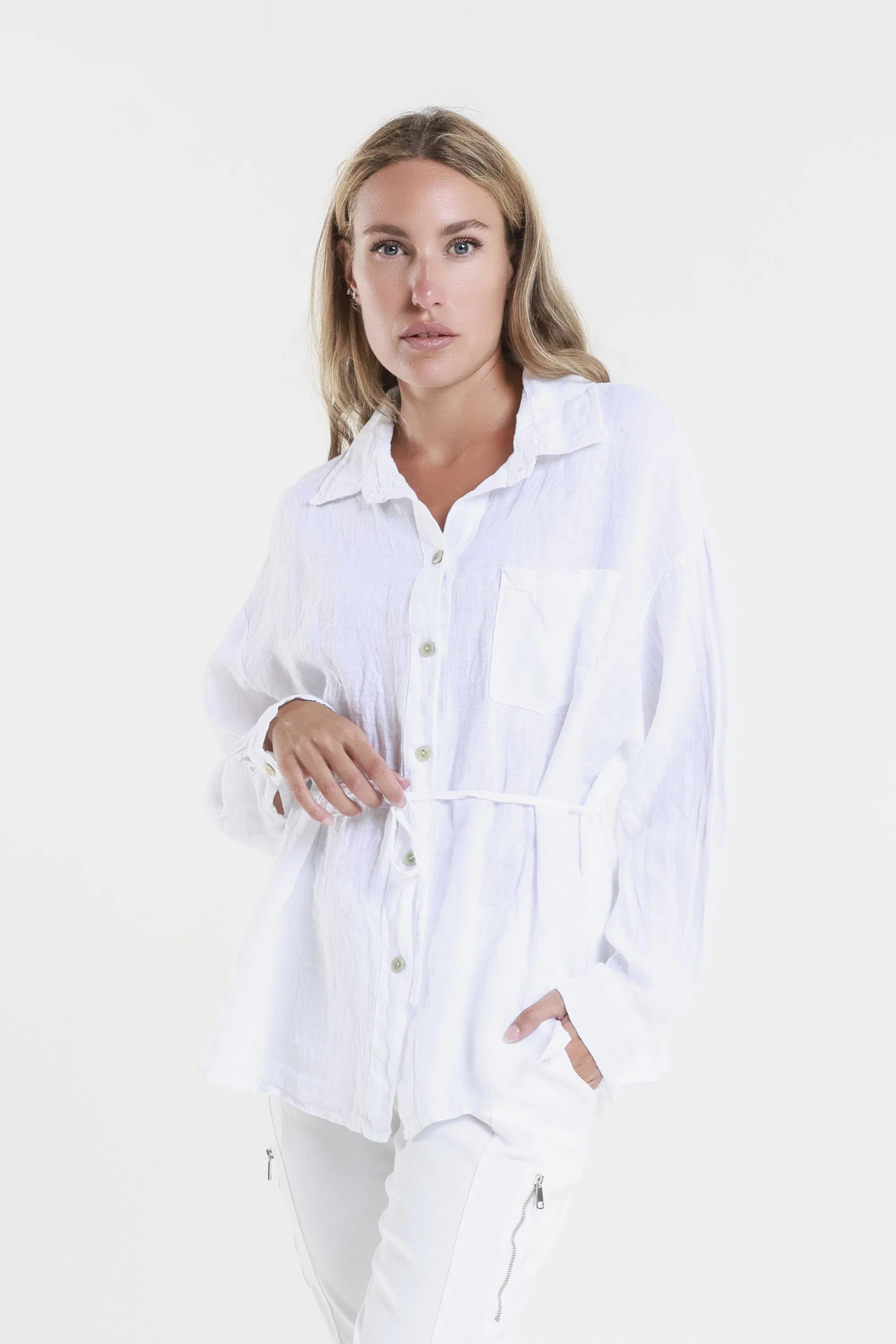 Abbie Long Sleeve Linen Self Tie Tunic (BLS150)