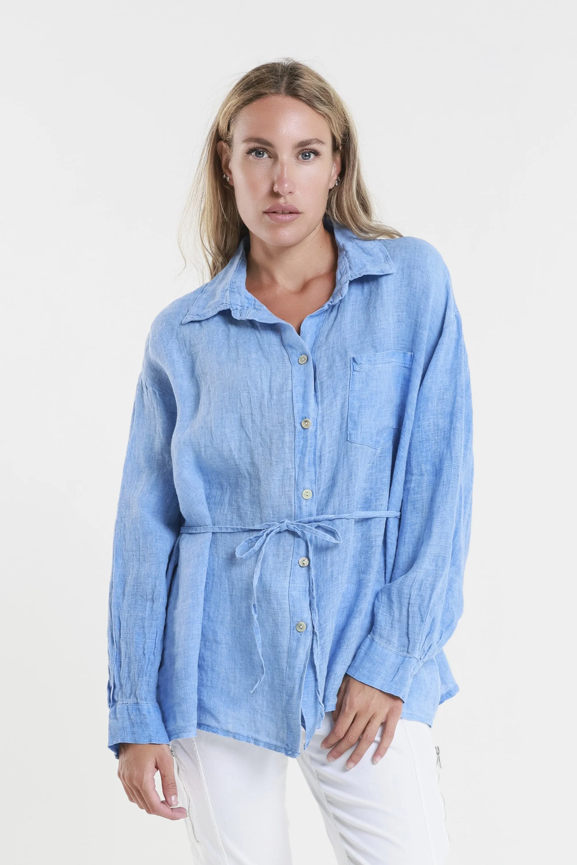 Abbie Long Sleeve Linen Self Tie Tunic (BLS150)