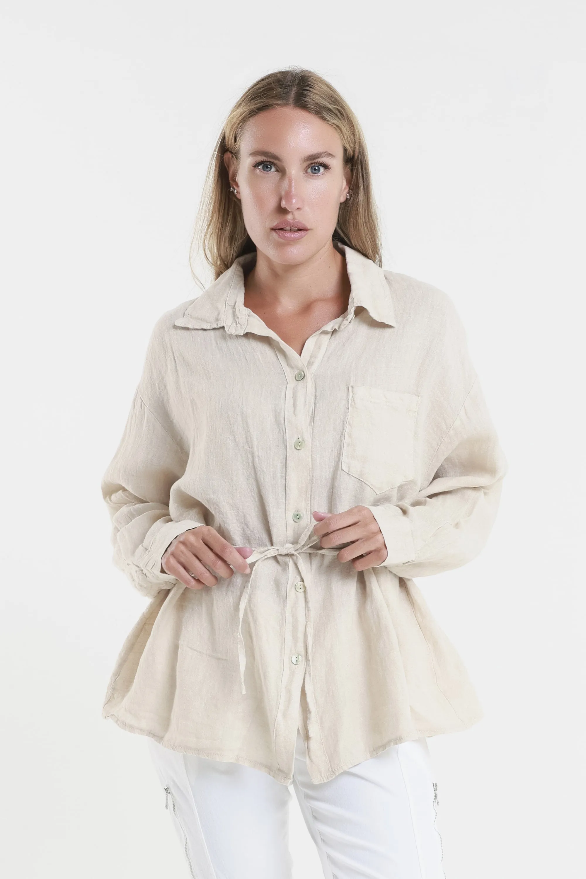 Abbie Long Sleeve Linen Self Tie Tunic (BLS150)