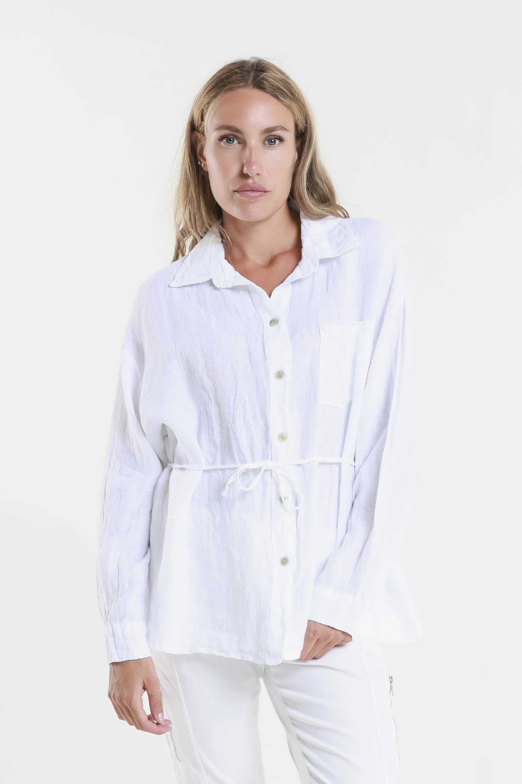 Abbie Long Sleeve Linen Self Tie Tunic (BLS150)