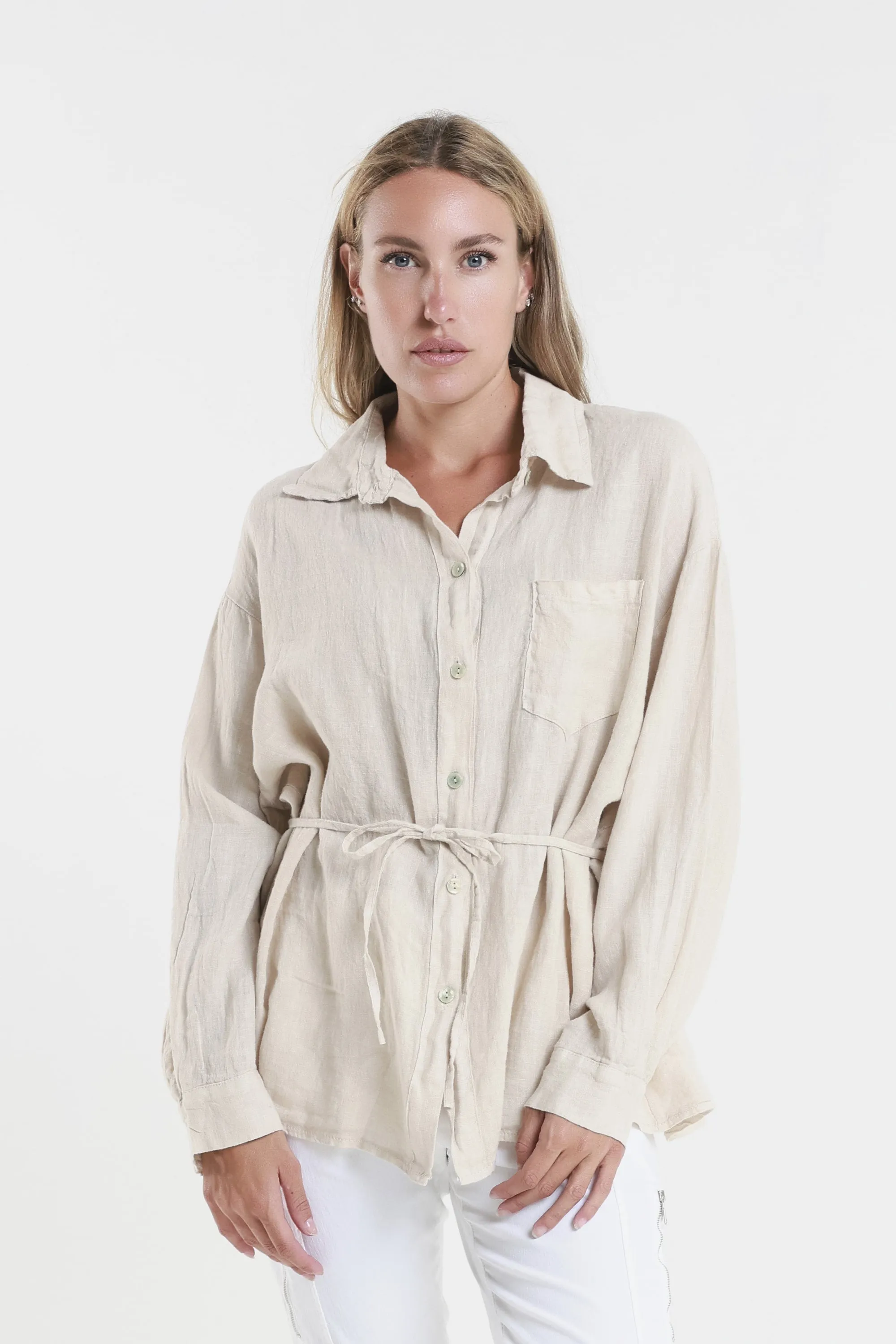 Abbie Long Sleeve Linen Self Tie Tunic (BLS150)