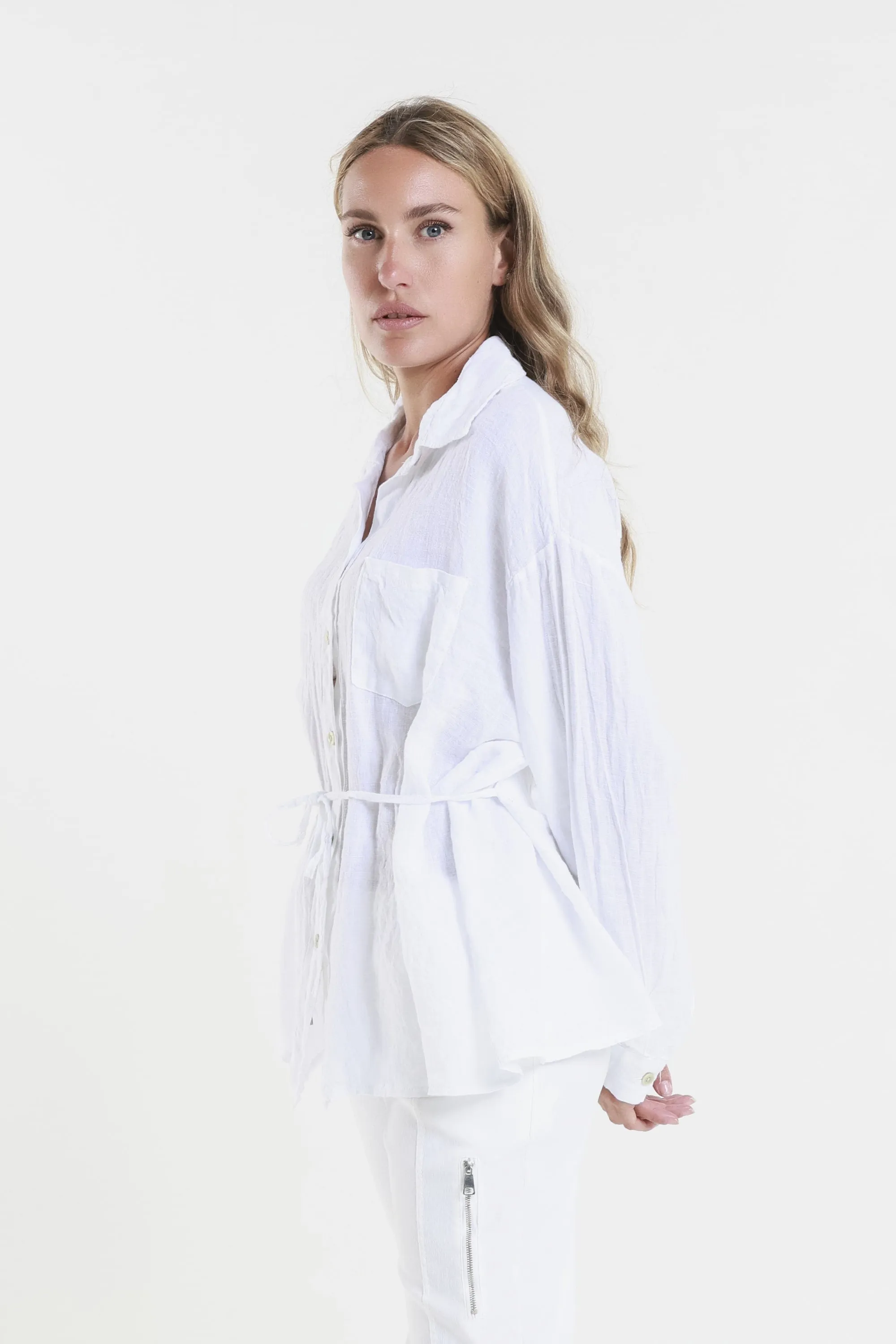 Abbie Long Sleeve Linen Self Tie Tunic (BLS150)