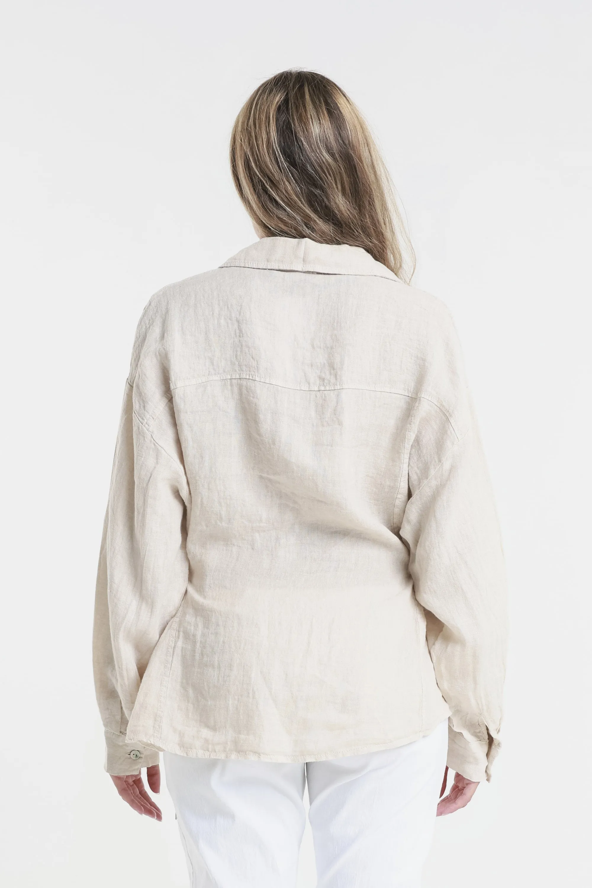 Abbie Long Sleeve Linen Self Tie Tunic (BLS150)