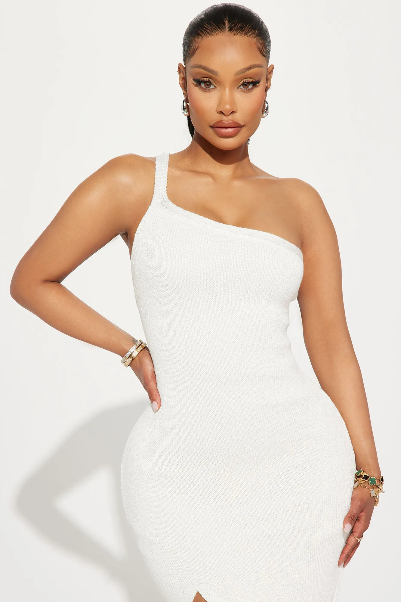Aiken Metallic Knit Midi Dress - White