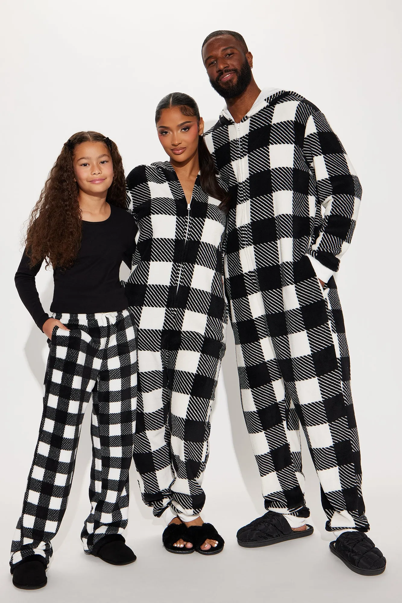 Always Cozy Plush Matching Family PJ Jumpsuit Onesie - Black/White