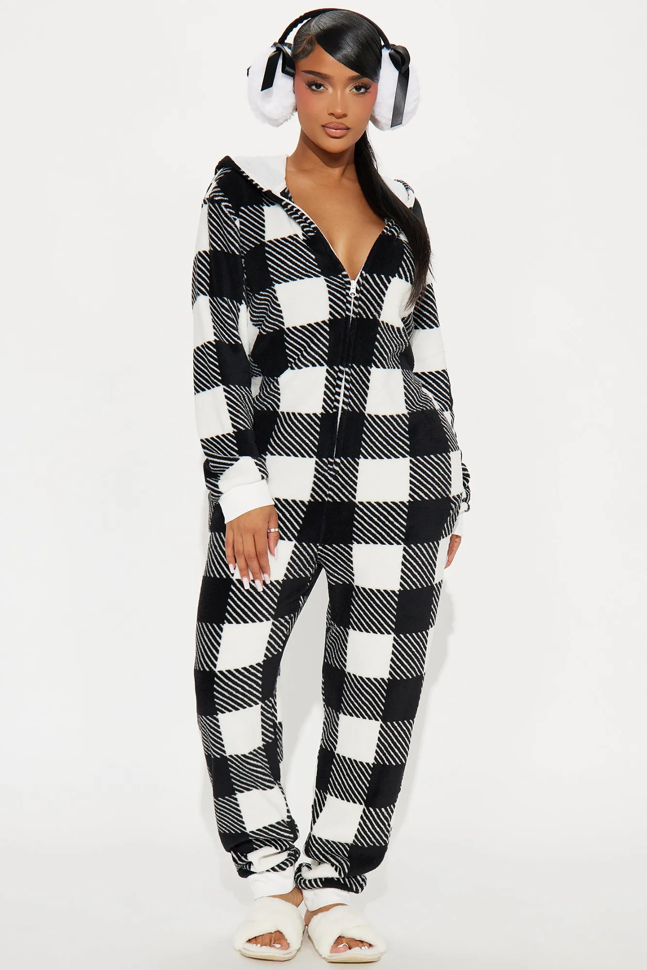 Always Cozy Plush Matching Family PJ Jumpsuit Onesie - Black/White