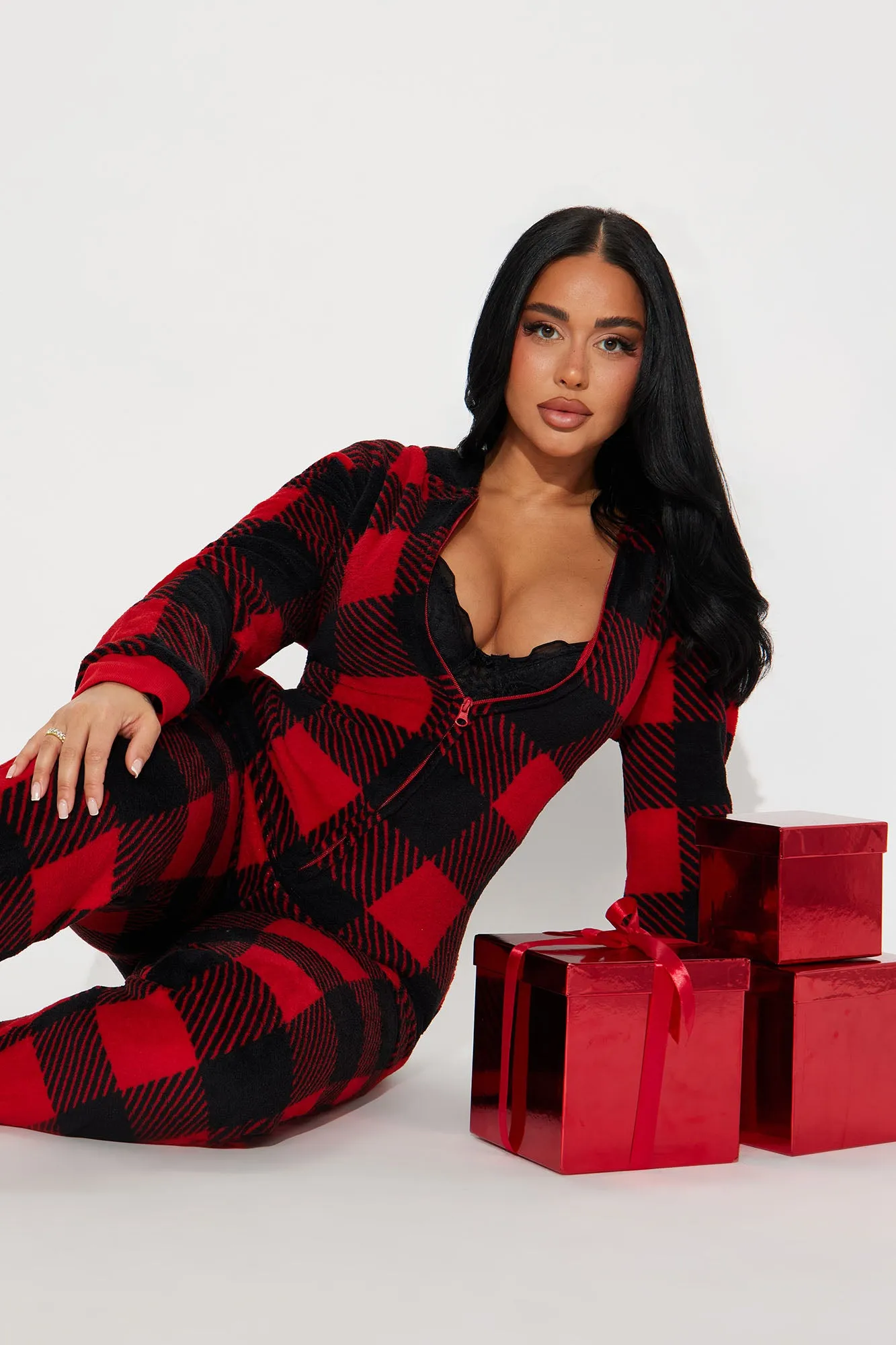 Always Cozy Plush Matching Family PJ Jumpsuit Onesie - Red/Black