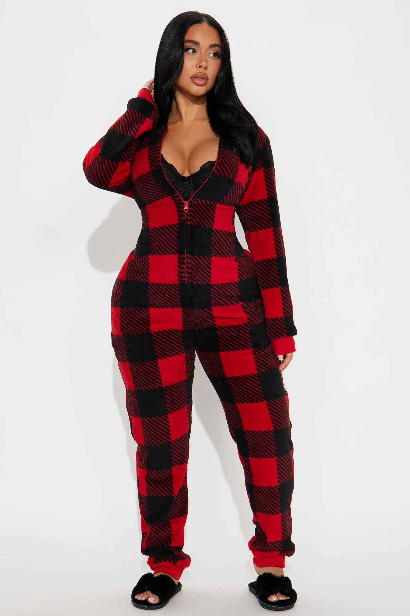 Always Cozy Plush Matching Family PJ Jumpsuit Onesie - Red/Black