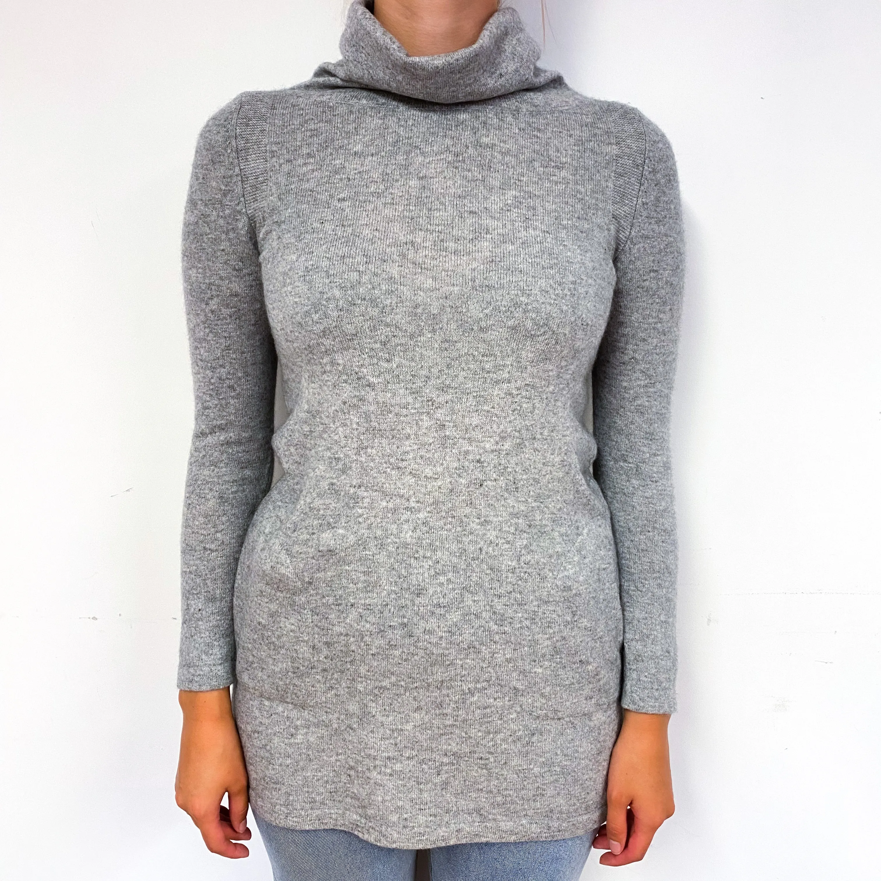 Ash Grey Slim Fit Cashmere Polo Neck Tunic Small