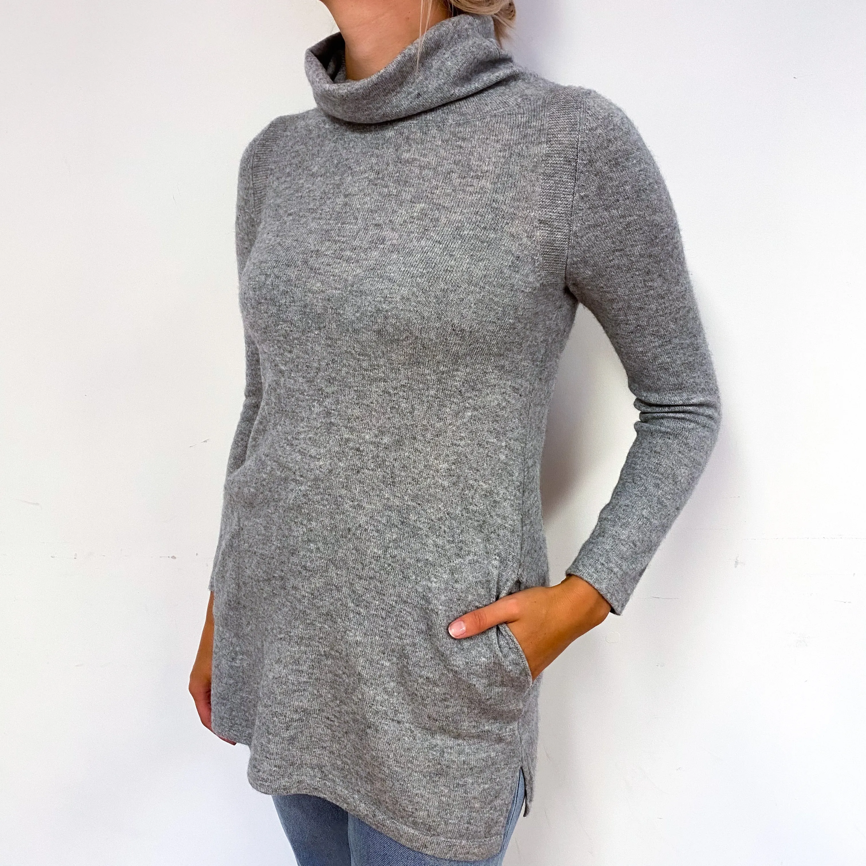 Ash Grey Slim Fit Cashmere Polo Neck Tunic Small