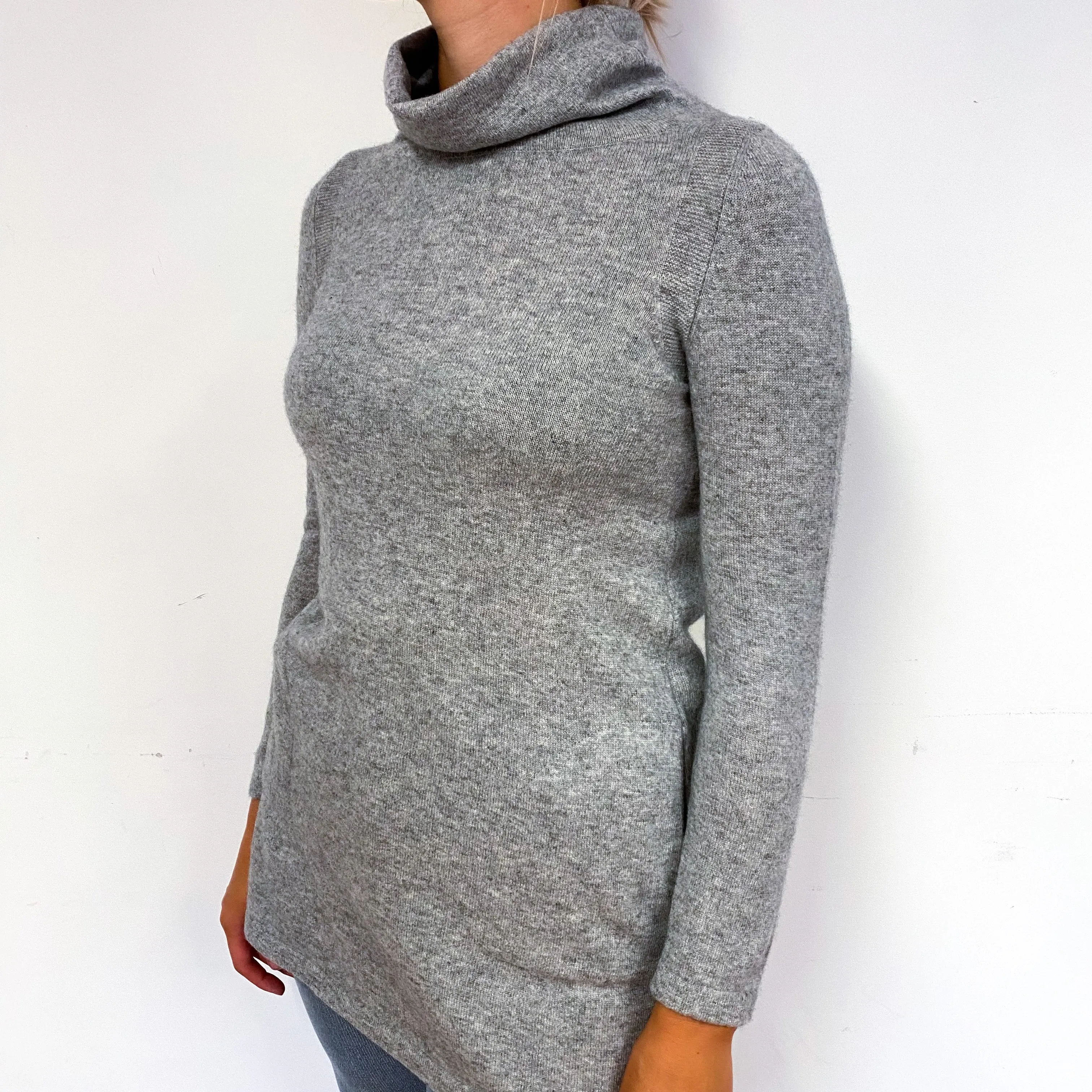 Ash Grey Slim Fit Cashmere Polo Neck Tunic Small
