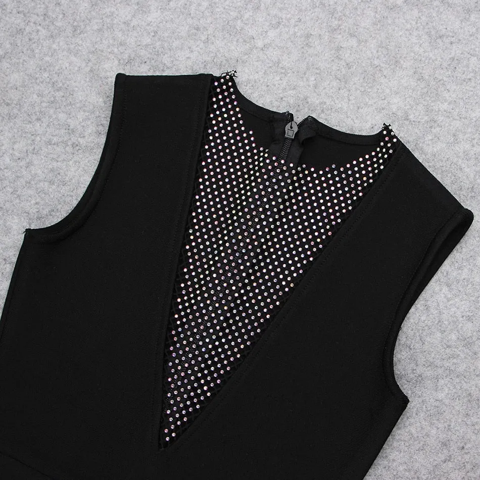 Aubrie V-Neck Diamond Mesh Bodycon Bandage Dress