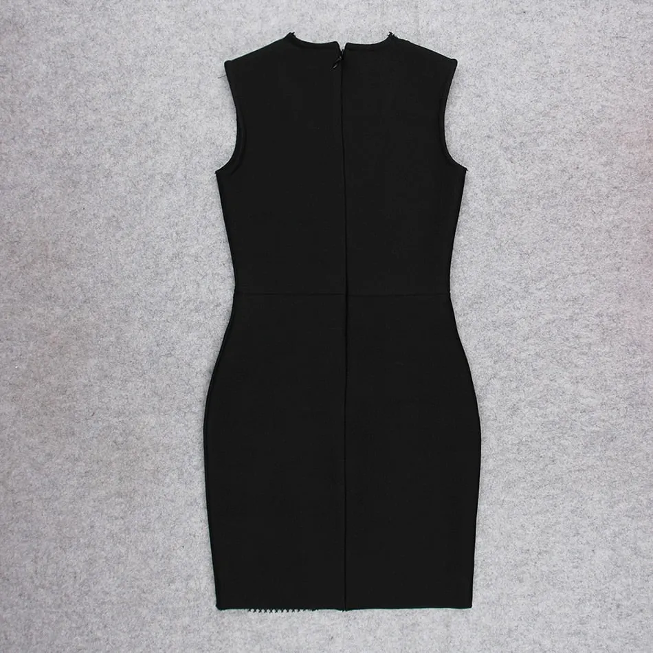 Aubrie V-Neck Diamond Mesh Bodycon Bandage Dress