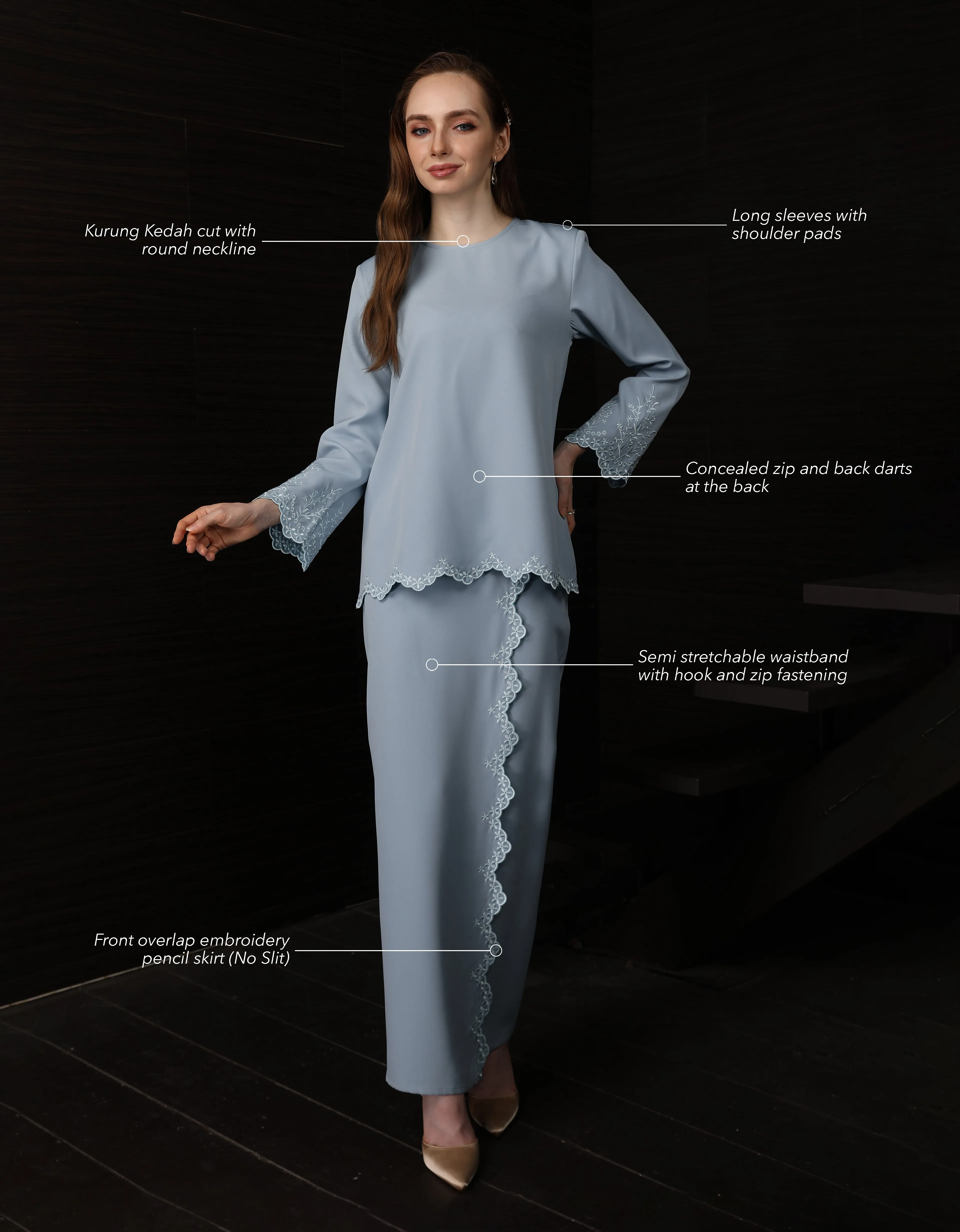 BAJU KURUNG KEDAH ABELIA (DUSTY BLUE)