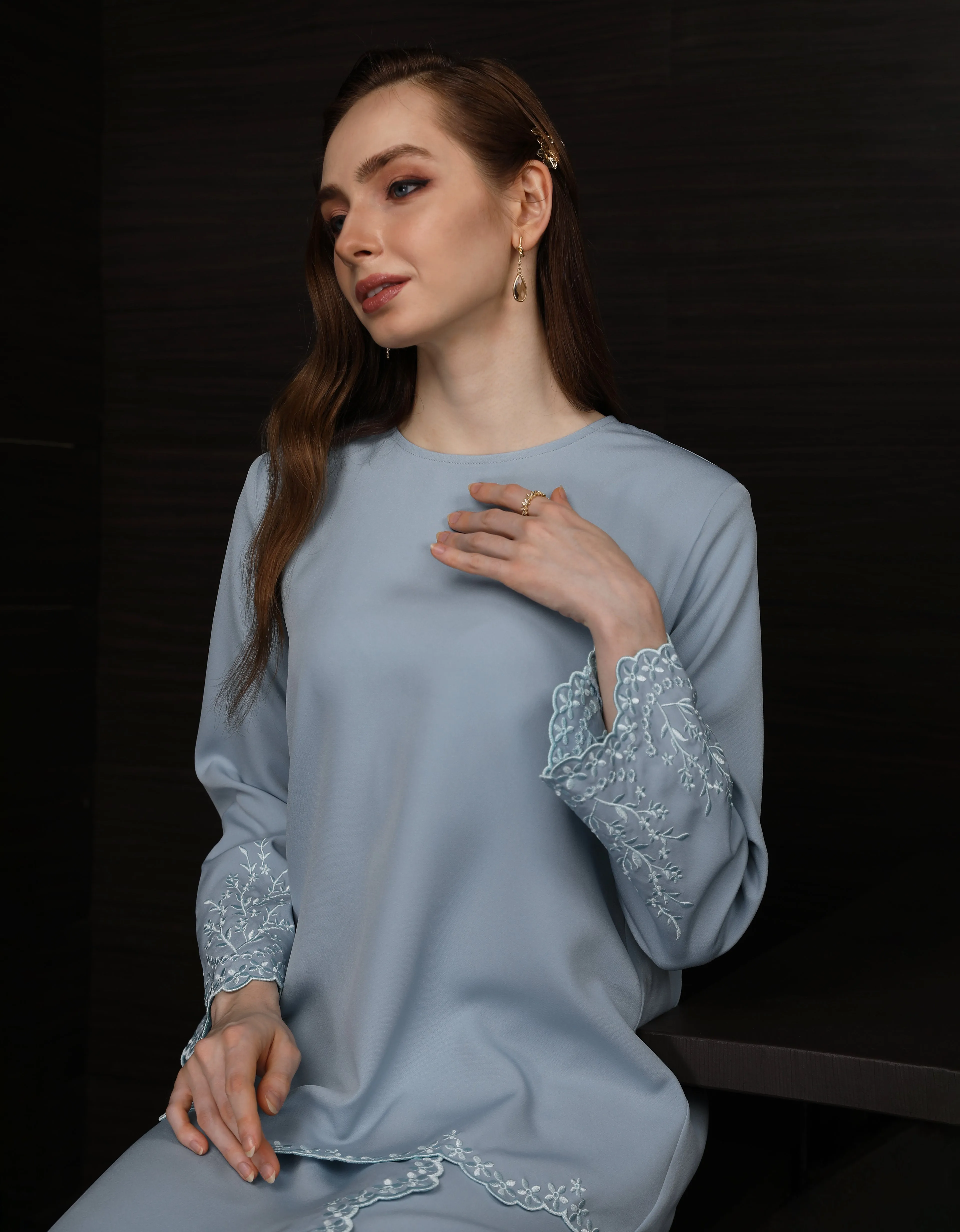 BAJU KURUNG KEDAH ABELIA (DUSTY BLUE)