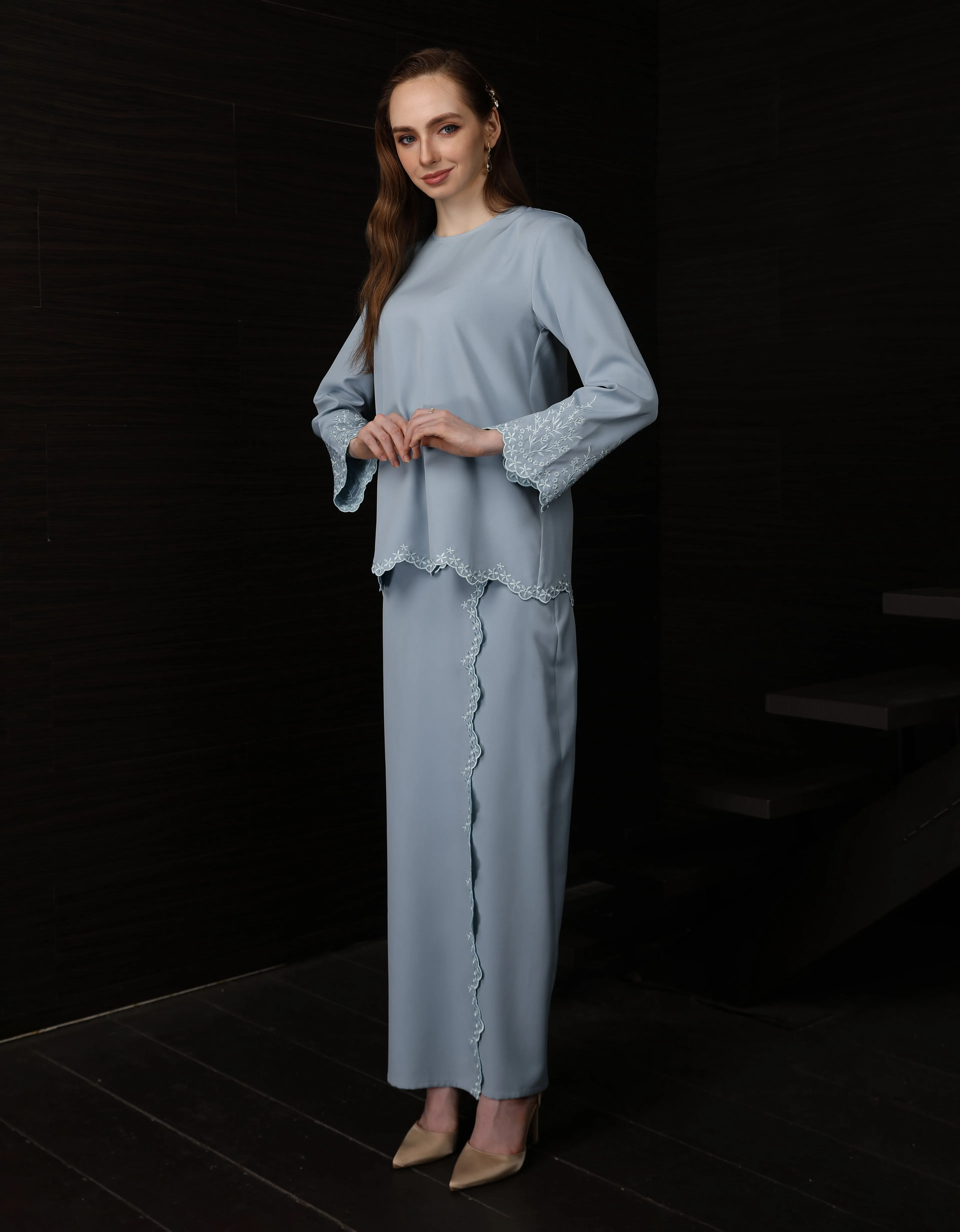 BAJU KURUNG KEDAH ABELIA (DUSTY BLUE)