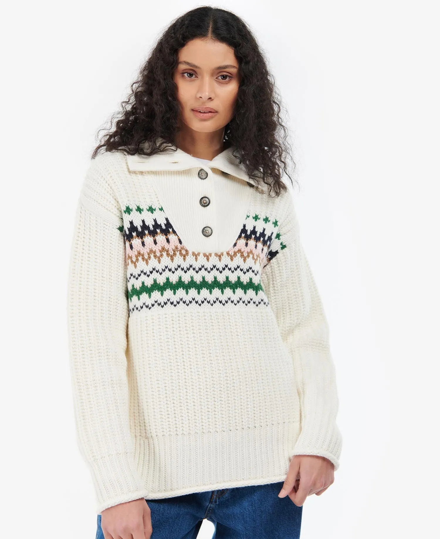 BARBOUR <BR>
Greenwell Collared, Buttoned Knit <BR>
Cream <BR>