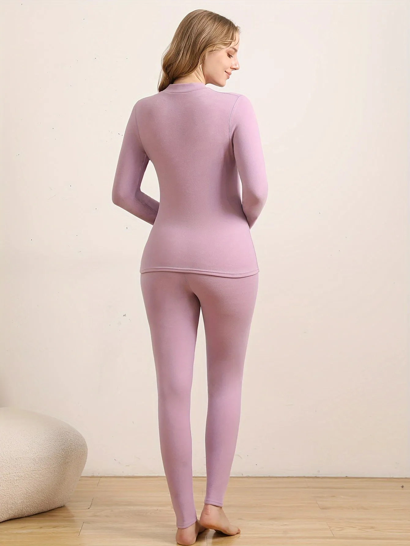 Basia |  Winter Plush Lined High Neck Long Sleeve Top & Pants - 2 Pieces Thermal Set