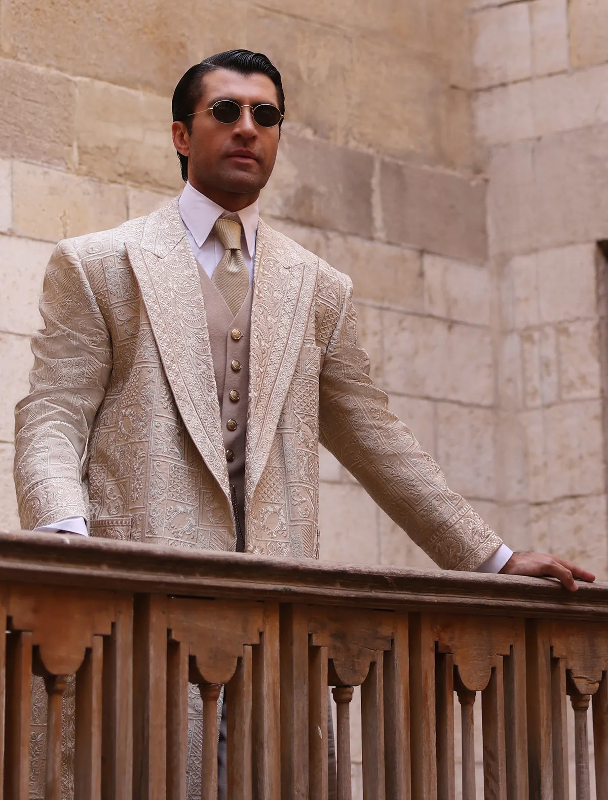 BEIGE EMBROIDERED OVERCOAT