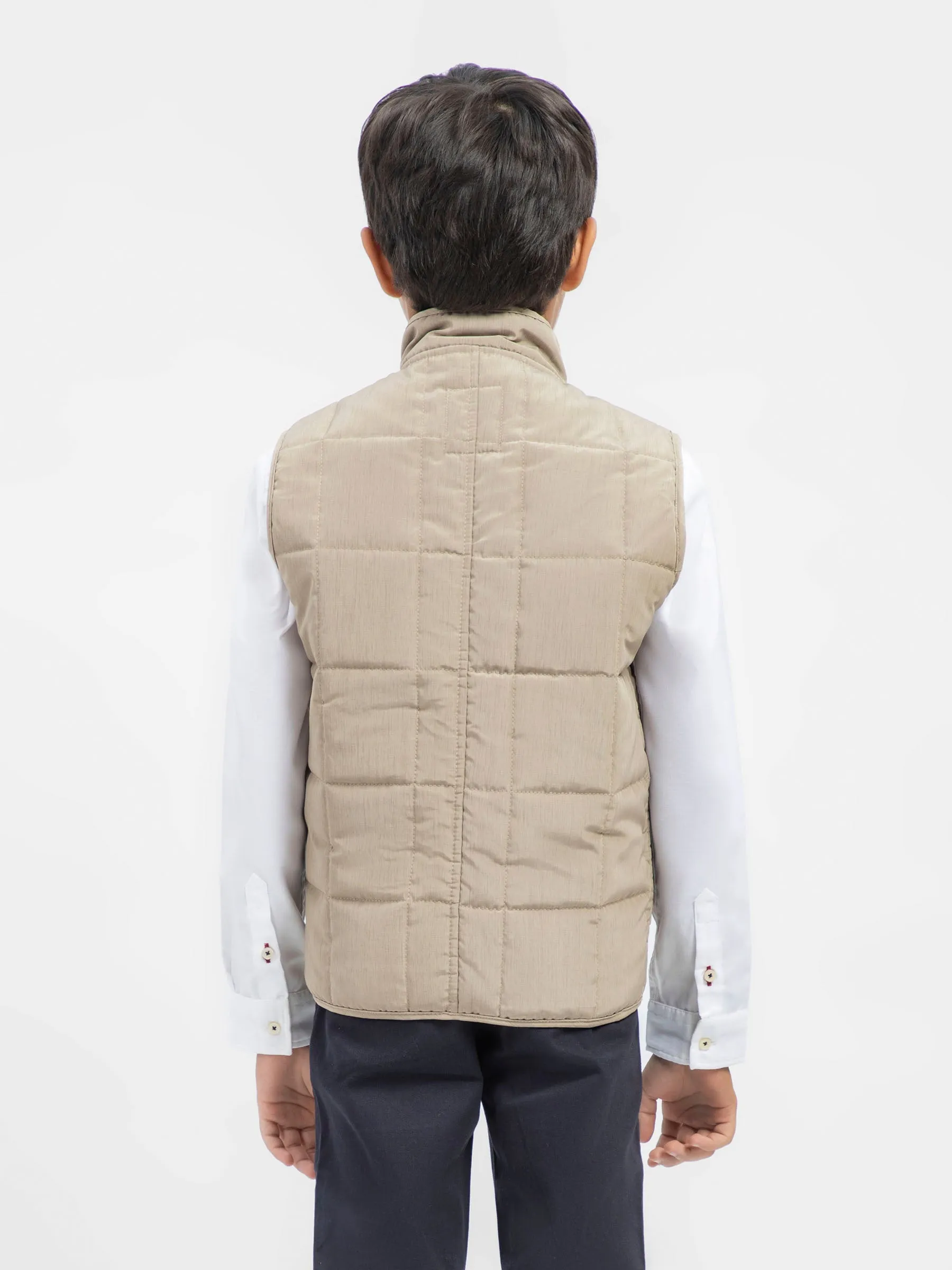 Beige Sleeveless Quilted Casual Gilet