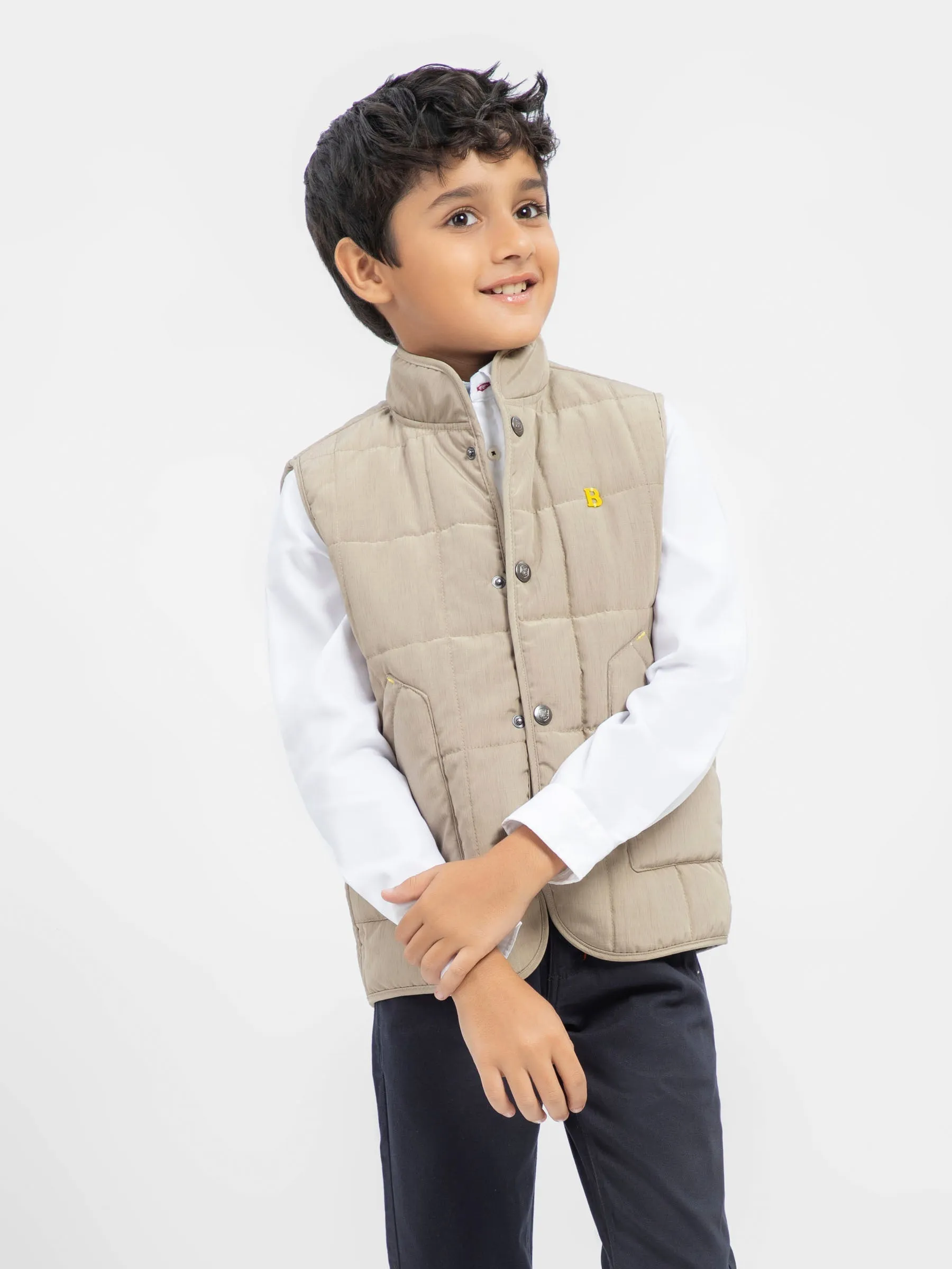 Beige Sleeveless Quilted Casual Gilet