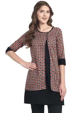 Black 3/4Th Sleeve Cotton Double Layer Tunic
