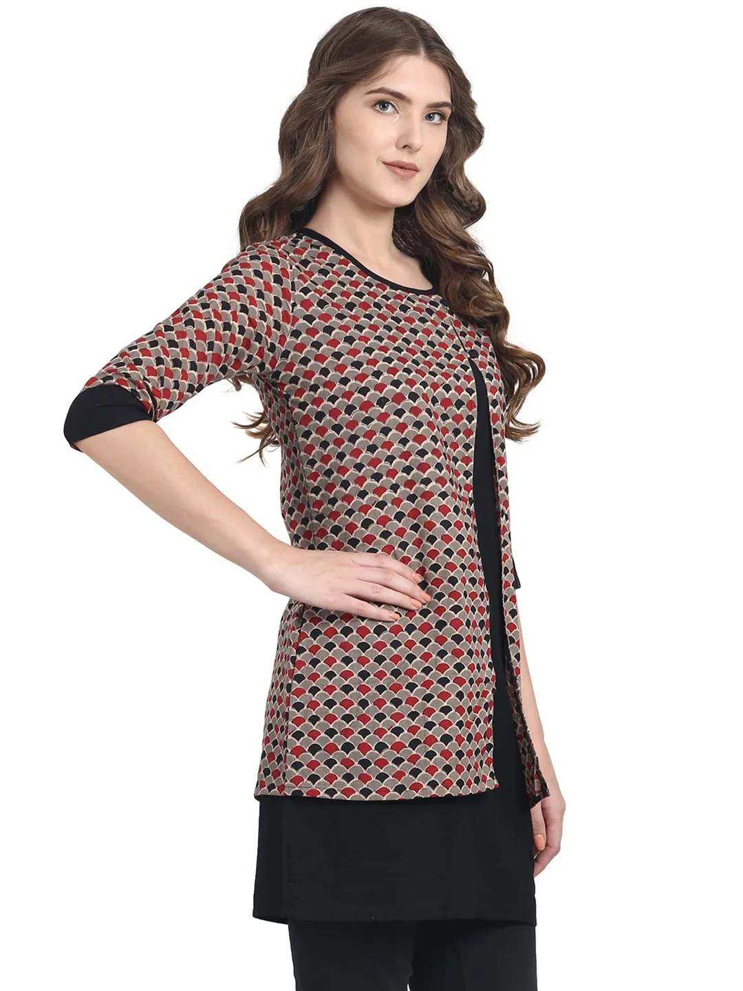 Black 3/4Th Sleeve Cotton Double Layer Tunic