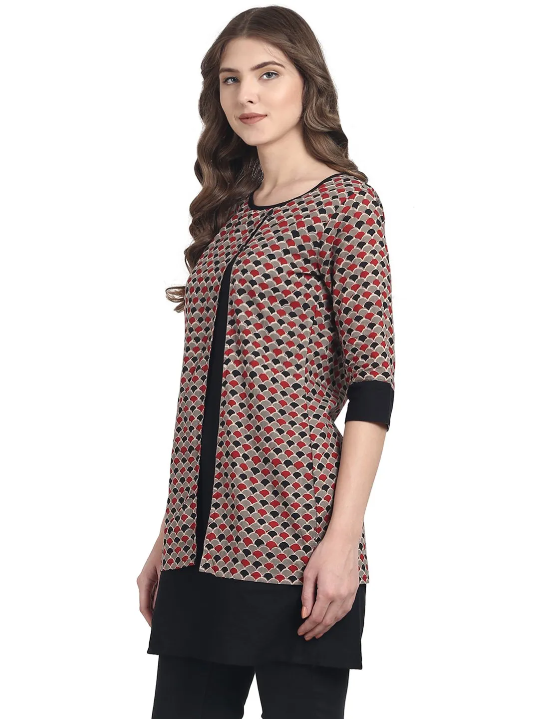 Black 3/4Th Sleeve Cotton Double Layer Tunic