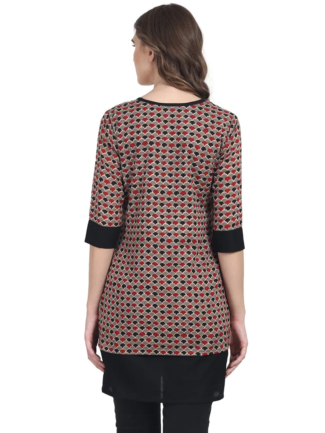 Black 3/4Th Sleeve Cotton Double Layer Tunic