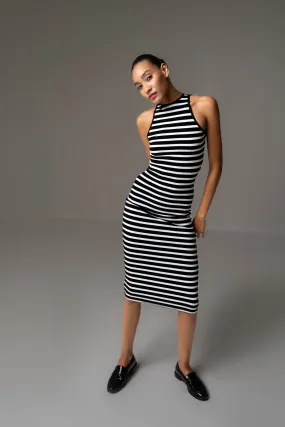 BLACK AND WHITE STRIPE MIDI DRESS