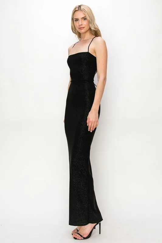Black Glitter Crossed Back Maxi Dress