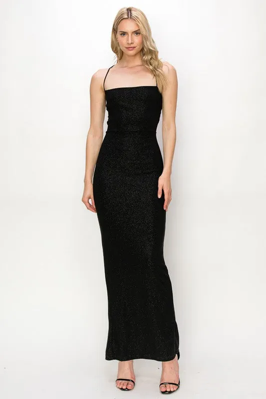 Black Glitter Crossed Back Maxi Dress