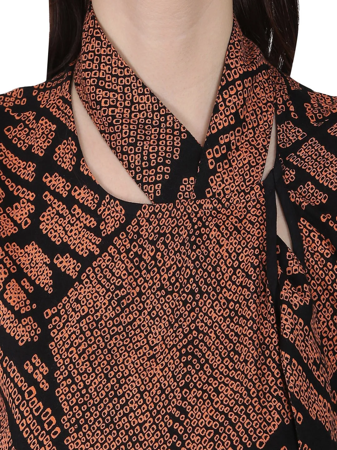 Black Printed Cap Sleeve Rayon Tunic