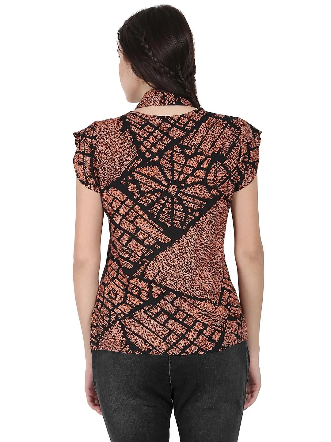 Black Printed Cap Sleeve Rayon Tunic
