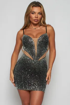 Black Rhinestone Sleeveless Bodycon Dress