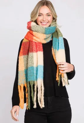 Blake Plaid Scarf-Olive/Orange