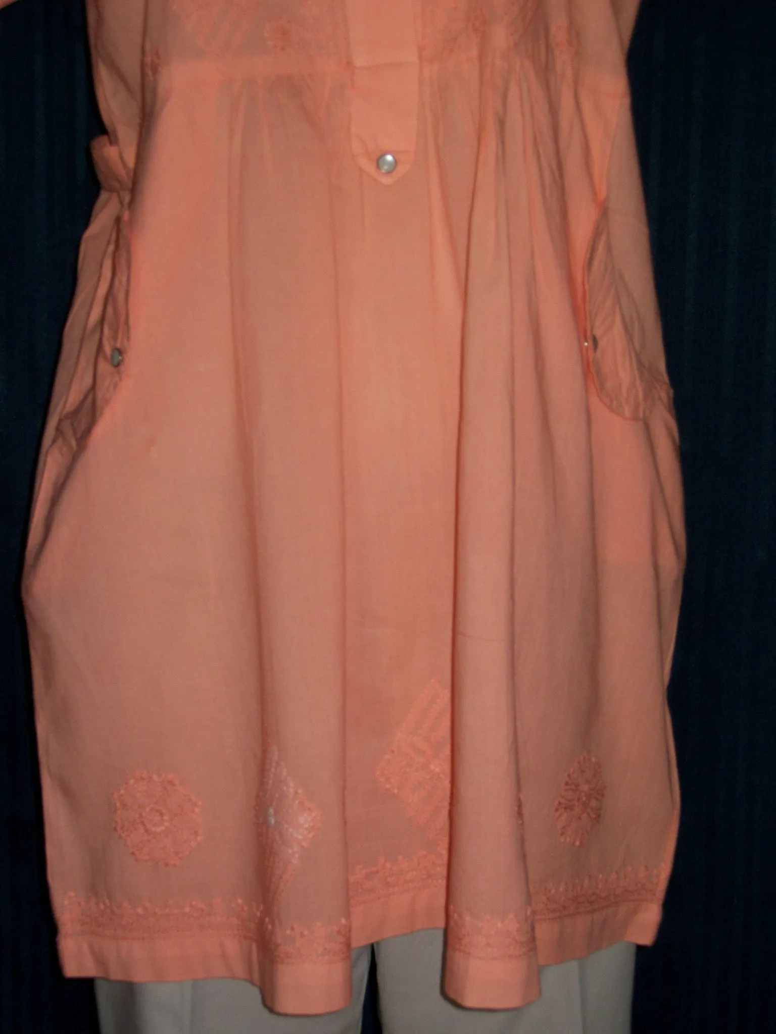 Blouse 1641 Orange Cotton Embroidered Large Size Anarkali Kurti Shieno