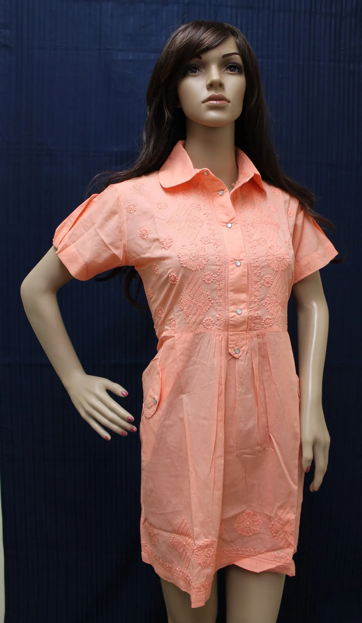 Blouse 1641 Orange Cotton Embroidered Large Size Anarkali Kurti Shieno