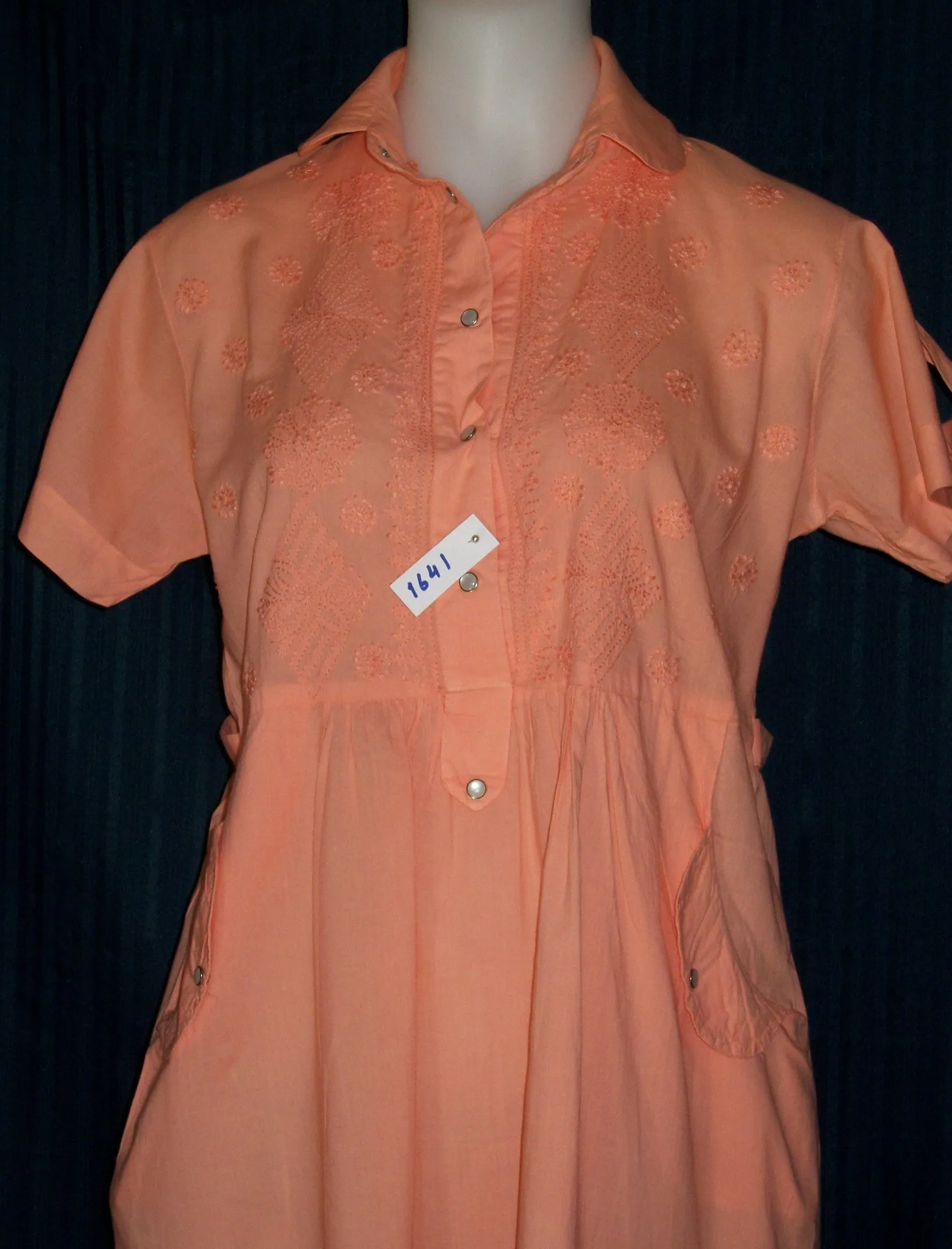 Blouse 1641 Orange Cotton Embroidered Large Size Anarkali Kurti Shieno