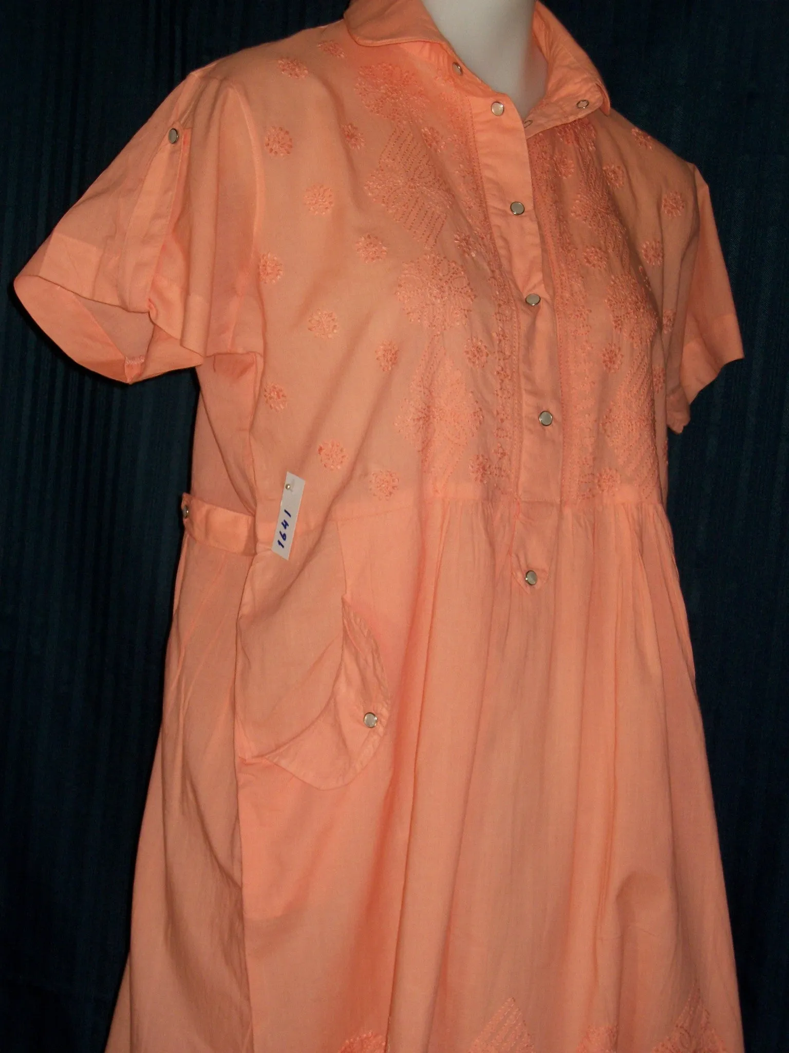 Blouse 1641 Orange Cotton Embroidered Large Size Anarkali Kurti Shieno