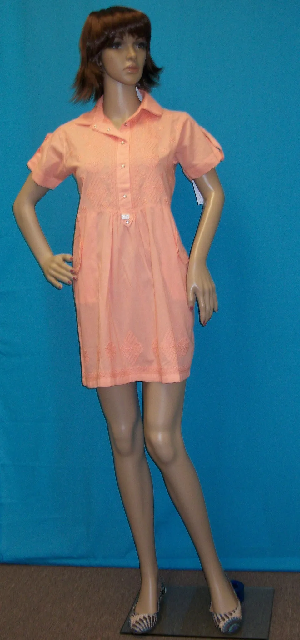 Blouse 1641 Orange Cotton Embroidered Large Size Anarkali Kurti Shieno