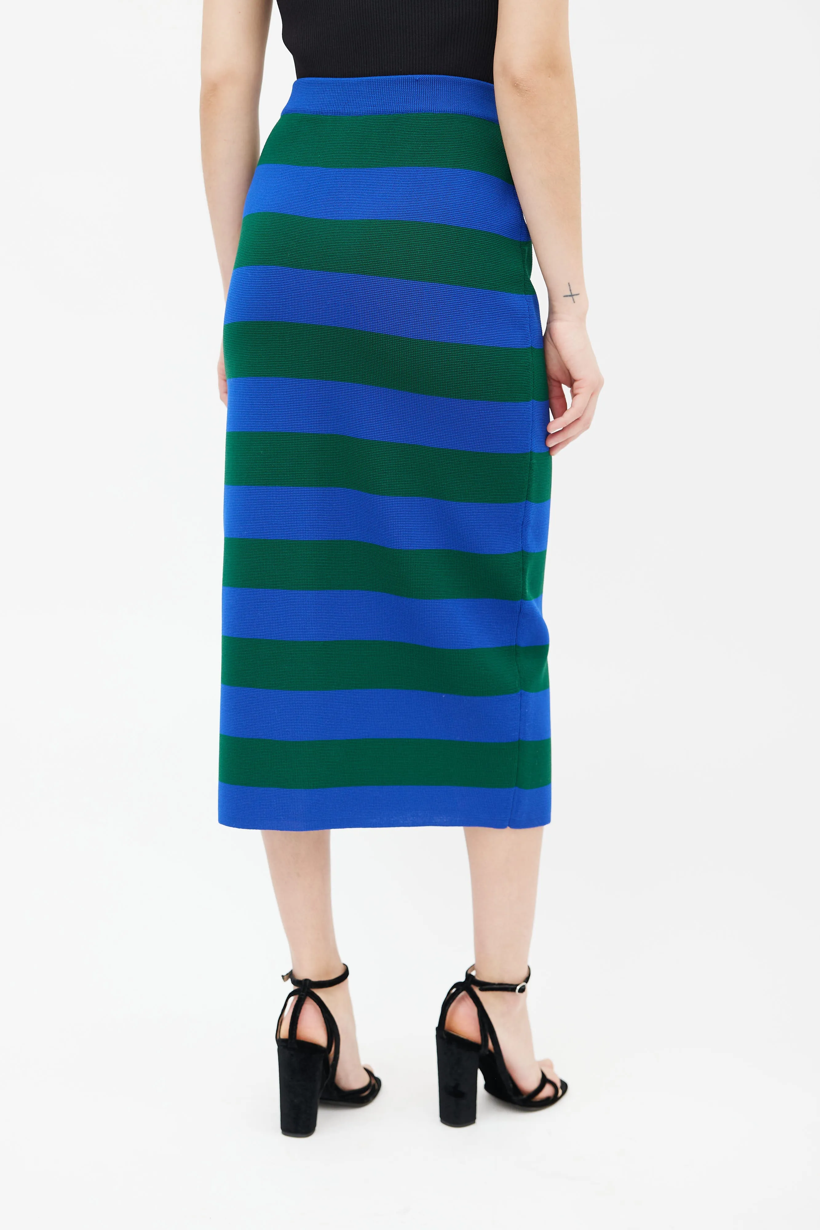 Blue & Green Knit Stripe Pencil Skirt