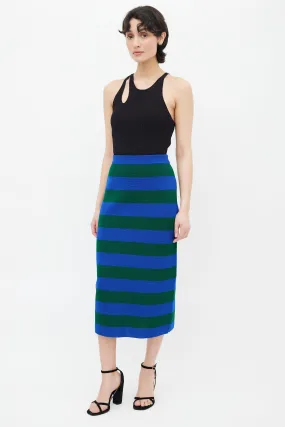 Blue & Green Knit Stripe Pencil Skirt